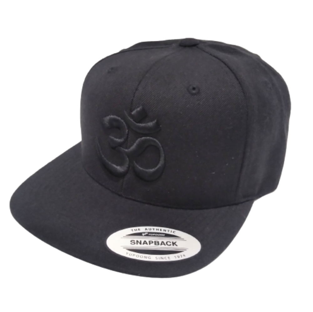 Om Aum Ohm Yoga Namaste Symbol 3D Embroidered Snapback Hat Black On Black